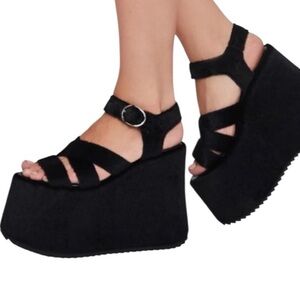 Delia’s She Walks On Me Fuzzy Strappy Sandals Platform
